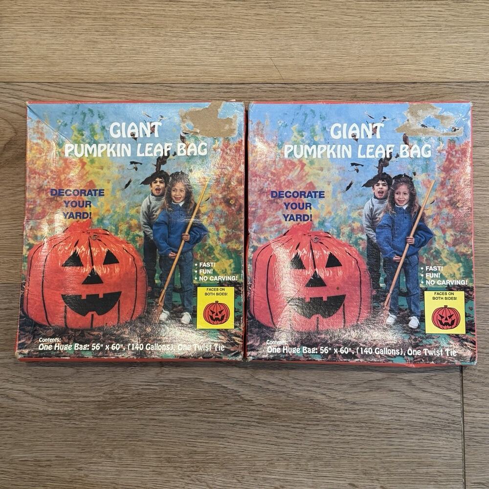Vintage 1991 HALLOWEEN GIANT Pumpkin Leaf Bag 140 Gallon NOS Spooky Nostalgic